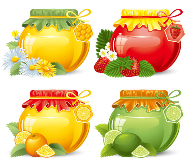 Canned fruits in glass jars vector 02 glass jars Canned fruits   