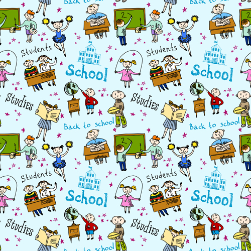 School elements with students seamless pattern vector 03 students student seamless school pattern vector pattern   