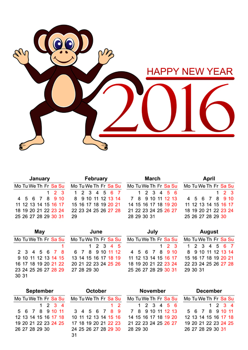 2016 monkey new year calendar vector year new monkey calendar 2016   