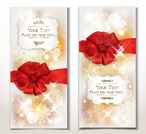 Holiday gift cards with ribbon bow vector 02 ribbon holiday gift cards bow   