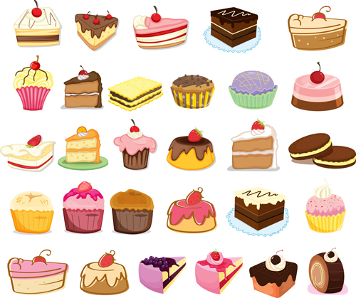 Various sweet cakes set vector 01 Various sweet cakes   