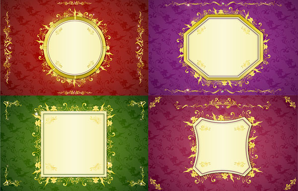 Golden Border frame 7 vector square Shape pattern lace gorgeous golden elegant dark background circular border   