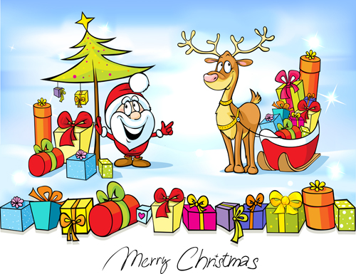 Cartoon santa with christmas gift elements vector 03 santa gift christmas cartoon   