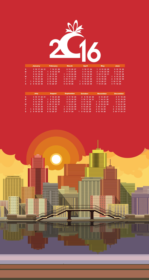 Modern city with Calendar 2016 vector modern city calendar 2016   