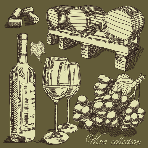 Retro hand drawn wine elements vector collection 05 wine hand drawn collection   