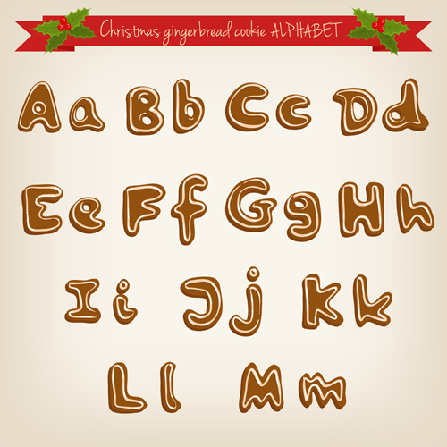 Christmas gingerbread cookie alphabet vector gingerbread Cookie christmas alphabet   