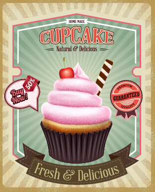 Cupcake retro poster vector 02 Retro font poster cupcake cake   