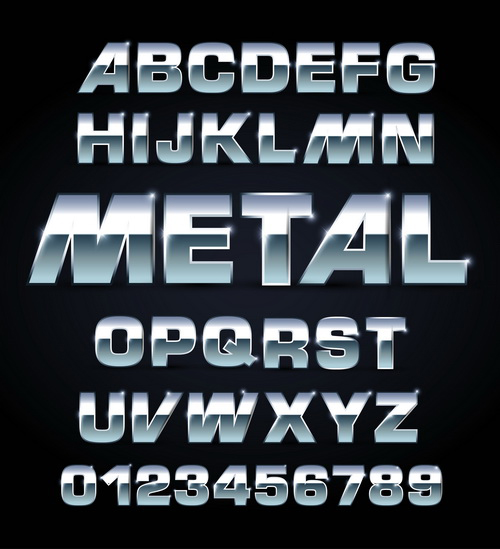 Set of Metal style fonts vector 03 style font style metal style metal fonts font   