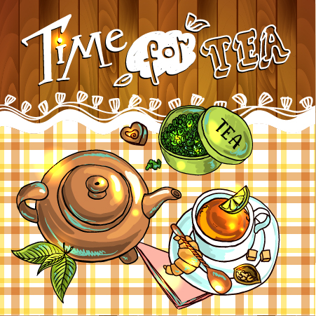Hand drawn tea time vector background 01 47698 time tea hand drawn background   