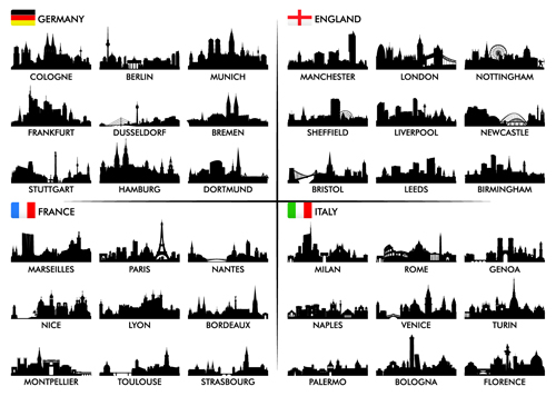 Big cities silhouette set vector 01 silhouette cities big   