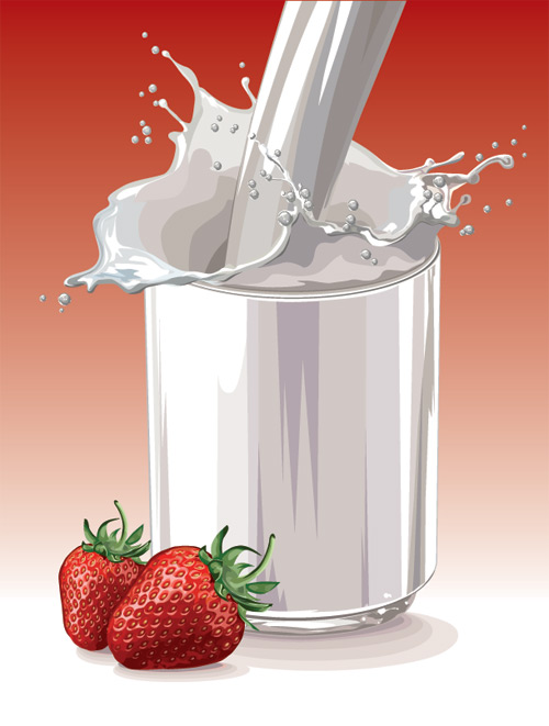 Fresh strawberries and milk design vector 02 strawberries milk fresh berries   