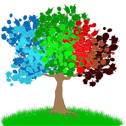 Tree with watercolor drawn vector material watercolor tree drawn   