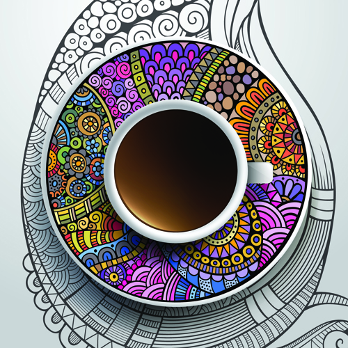 Ethnic pattern ornaments and coffee cups vector 02 pattern ornaments ornament ethnic cup coffee cups coffee cup coffee   