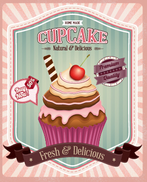 Cupcake retro poster vector 03 Retro font poster cupcake   