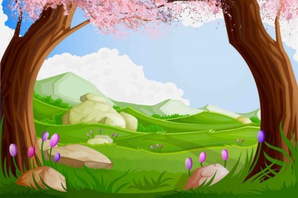 Natural cartoon landscapes background vector 02 landscapes green cartoon background   