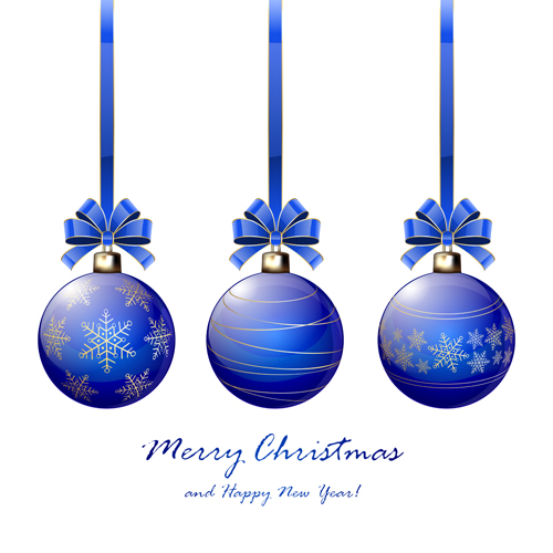 Blue Christmas balls with ribbon bow vector ribbon christmas bow blue balls   