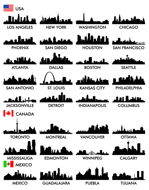 Big cities silhouette set vector 02 silhouette cities big   