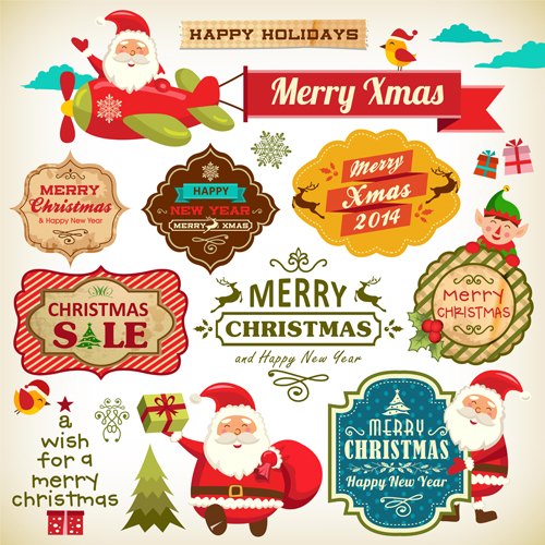 Xmas holiday labels with santa vector xmas santa labels holiday   