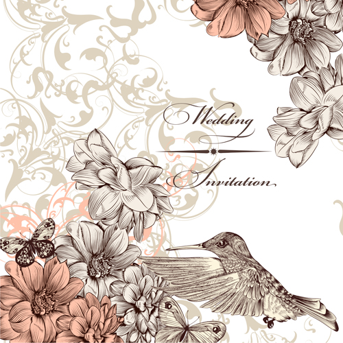 Vintage flower and birds background art vector 04 vintage flower birds background   