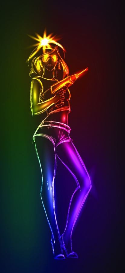 Set of Girl model drawing neon light vector 01 neon model girl drawing   