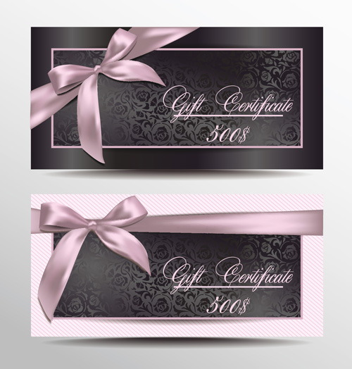 Gift certificate with floral and pink ribbons vector ribbons pink gift floral certificate   
