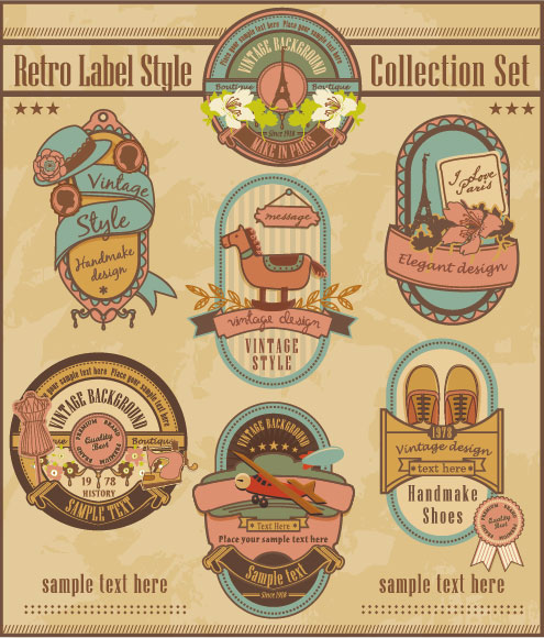 Retro elements cartoon label vector set 01 Retro font label elements element cartoon   