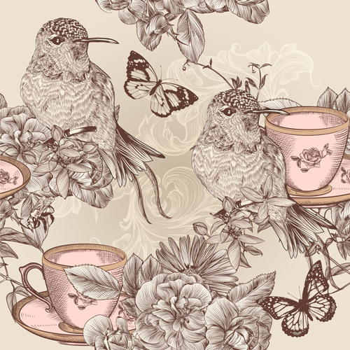 Hand drawn birds vintage style vector 04 Vintage Style vintage hand-draw hand drawn hand birds bird   