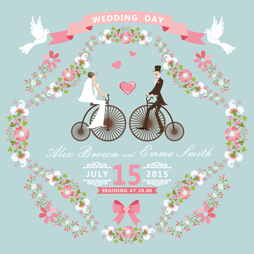 Romantic wedding cards retro style vector 04 wedding card wedding romantic Retro style cards   