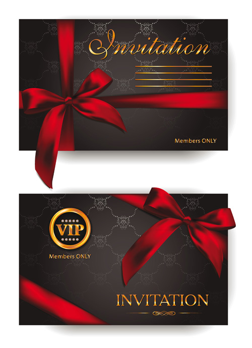Elegant VIP invitaton cards with red bows vip invitaton elegant card bows   