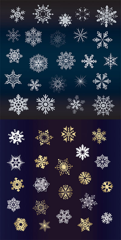 Beautiful snowflakes background vector winter snow golden christmas   