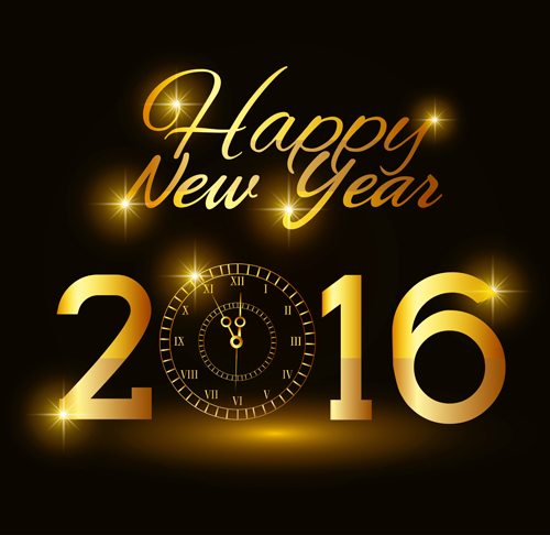 2016 new year with gold clock vector material year new material gold clock 2016   