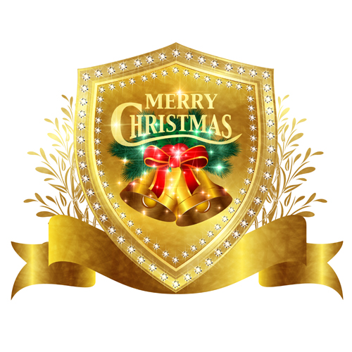 Christmas golden shield with ribbon vector 02 shield ribbon golden christmas   