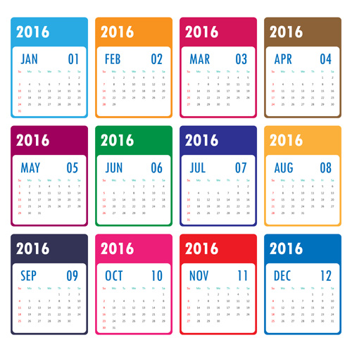 Colored 2016 calender vector material material colored calender 2016   