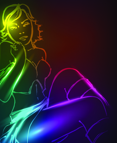 Set of Girl model drawing neon light vector 04 neon model girl drawing   