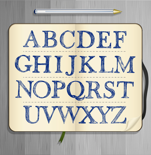 Blue alphabets hand drawn vector hand drawn blue alphabets   