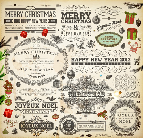 Vintage Christmas and New Year 2013 Ornaments vector 05 vintage ornaments ornament new year christmas 2013   