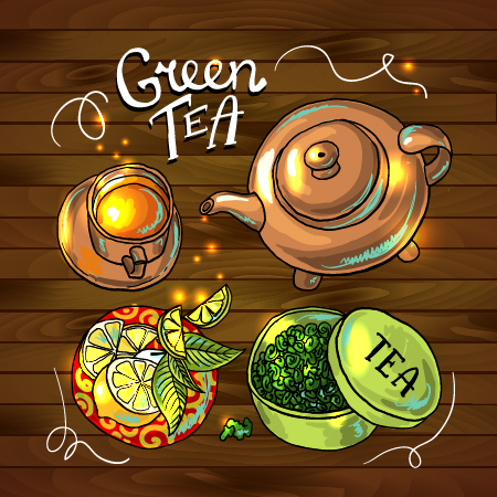 Hand drawn tea time vector background 07 time tea hand drawn background   