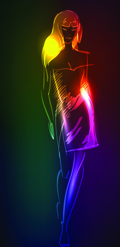 Set of Girl model drawing neon light vector 03 neon model girl drawing   