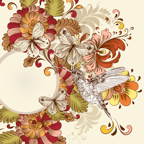 Vintage flower and birds background art vector 05 vintage flower birds   