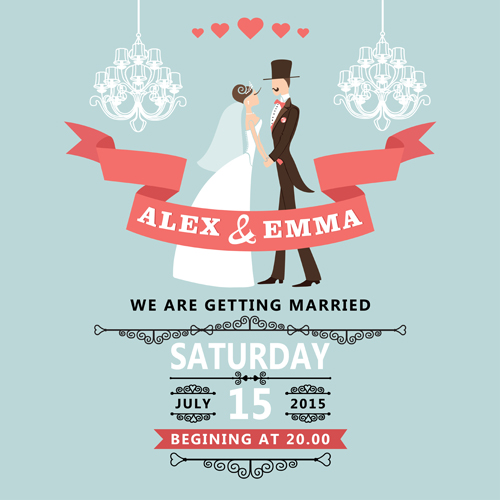 Romantic wedding cards retro style vector 02 wedding card wedding romantic Retro style   