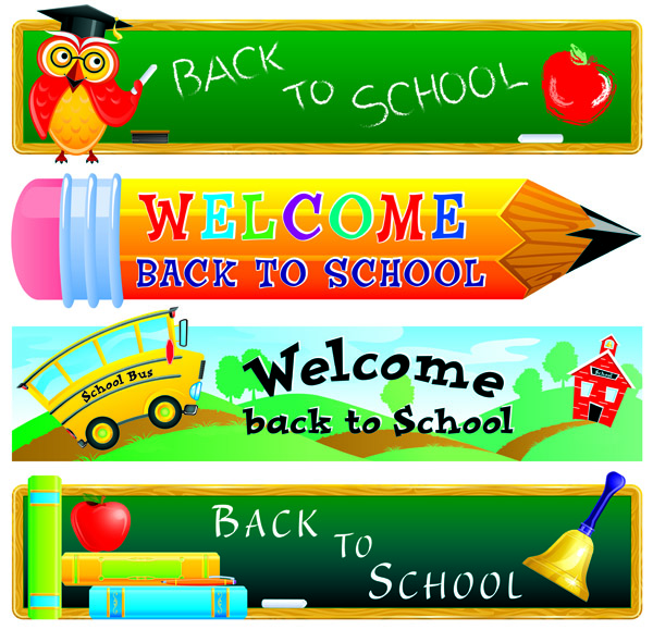 School with pencil vector banners school pencil banners   