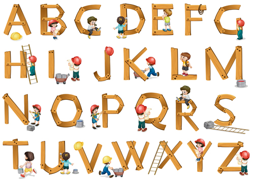 Wooden alphabet with child vector wooden child alphabet   