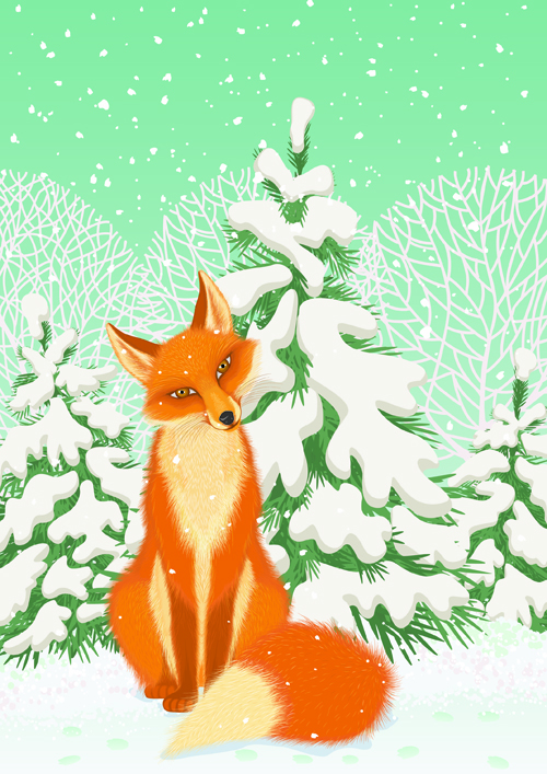 lovely Animals in winter design vector set 05 winter lovely animals Animal   