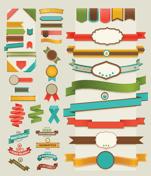 Retro ribbons with labels vector set 03 ribbons ribbon Retro font labels label   