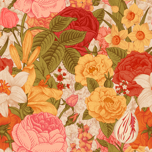 Elegant retro floral vector seamless pattern 05 seamless Retro font pattern floral elegant   