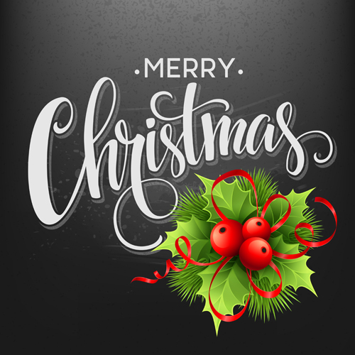 Christmas holly with black background vector 02 holly happy christmas black background   