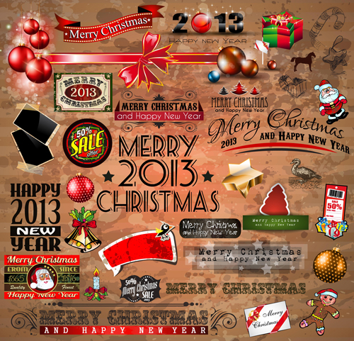 Retro Object 2013 Xmas elements vector xmas Retro font object elements element 2013   