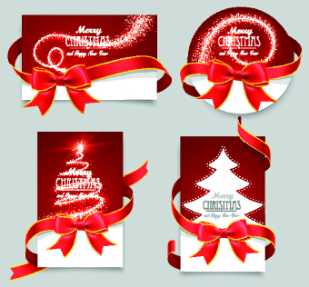 Red ribbon christmas cards design vector 03 ribbon red christmas cards card   