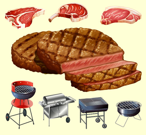 Meats with barbecue vector material   