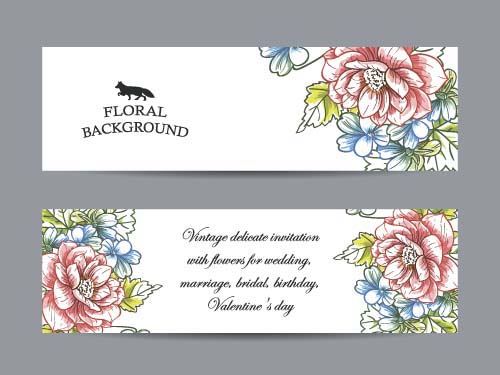 Flower banners hand drawing vector design 01 hand flower drawing banners   
